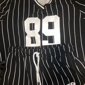 SHEIN 2 piece Shirt&Shorts Black with white striped Jersey . 89 Boston